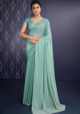 Green Cutdana Work Georgette Saree Set With Blouse