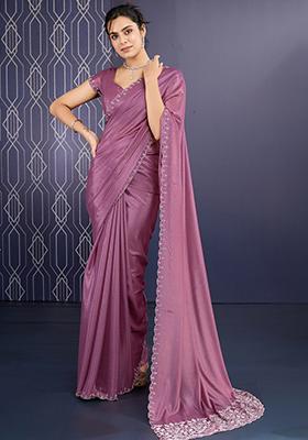 Purple Cutdana Work Georgette Saree Set With Blouse