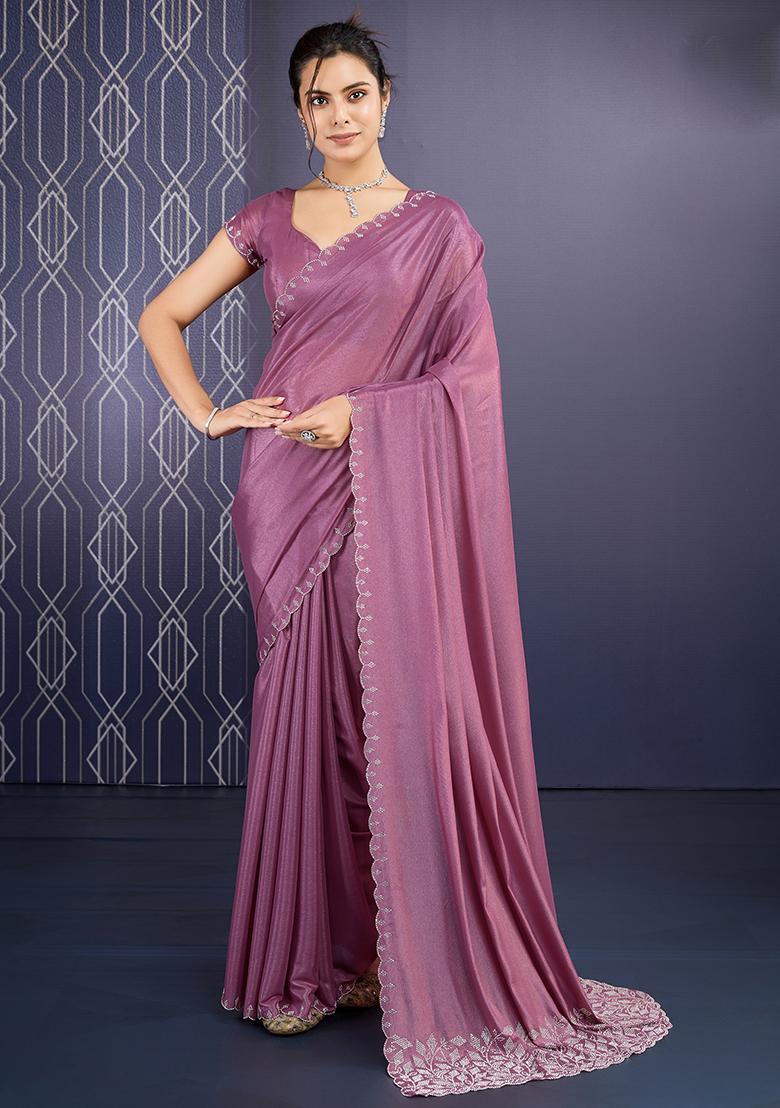 Purple Cutdana Work Georgette Saree Set With Blouse