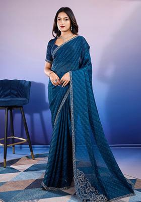 Blue Diamond Zarkan Satin Saree Set With Blouse