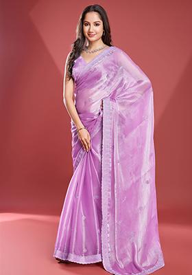 Purple Zari Banarasi Silk Saree Set With Blouse