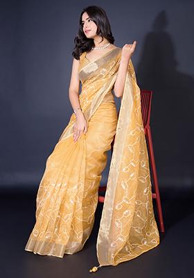 Red Embroidered Soft Burberry Saree Set With Blouse