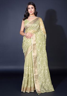 Pink Embroidered Soft Burberry Saree Set With Blouse