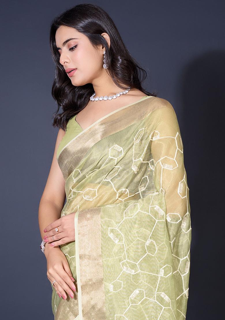 Pink Embroidered Soft Burberry Saree Set With Blouse