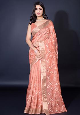 Purple Embroidered Soft Burberry Saree Set With Blouse