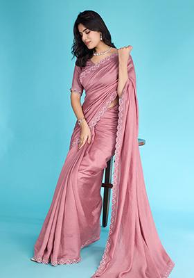 Maroon Embroidered Soft Burberry Saree Set With Blouse