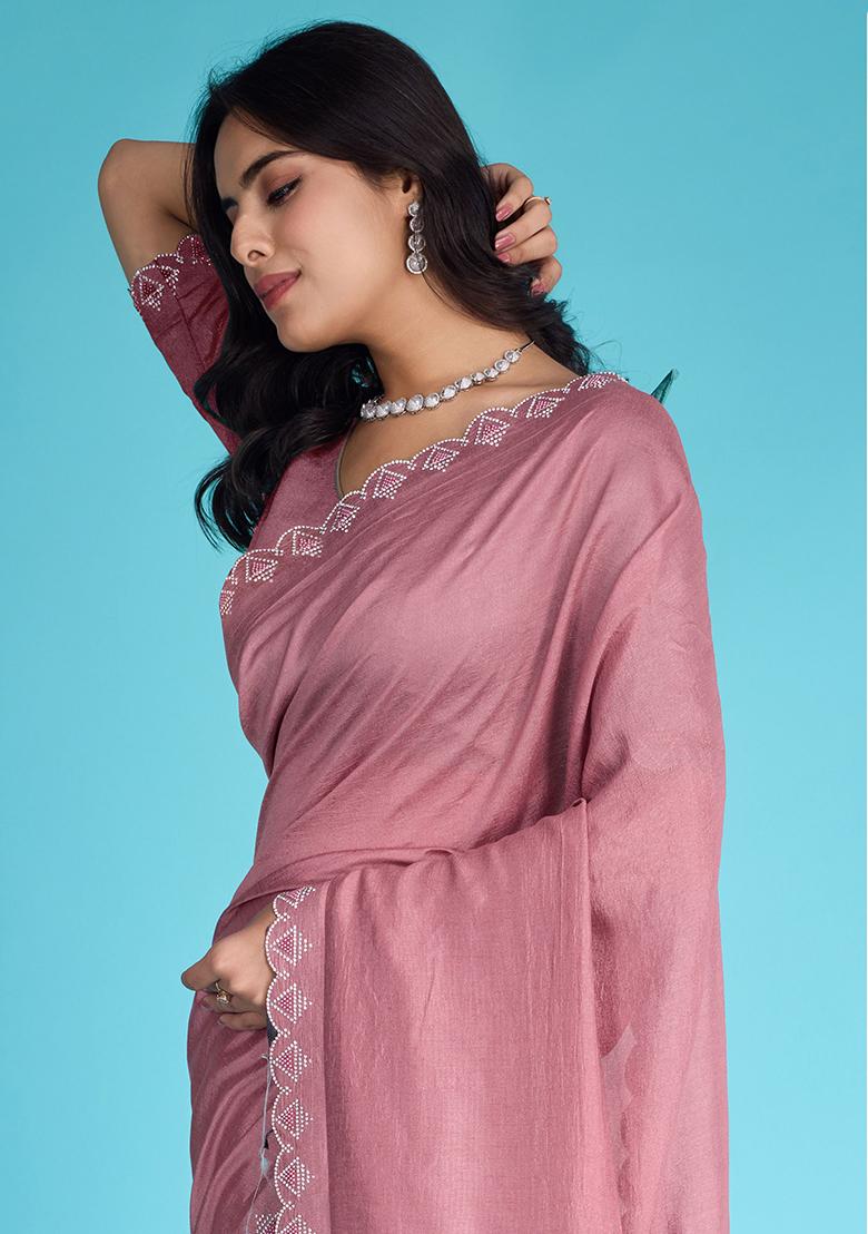 Maroon Embroidered Soft Burberry Saree Set With Blouse