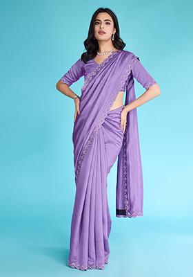 Peach Embroidered Soft Burberry Saree Set With Blouse