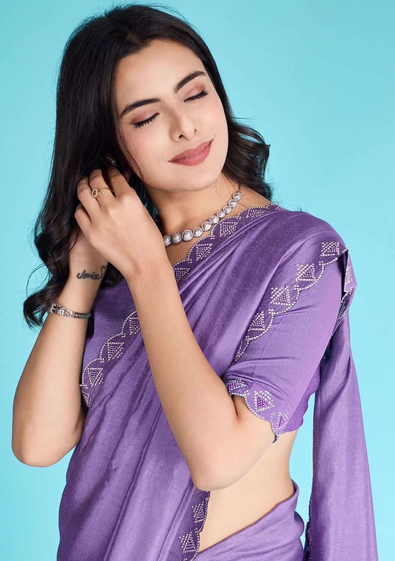 Peach Embroidered Soft Burberry Saree Set With Blouse