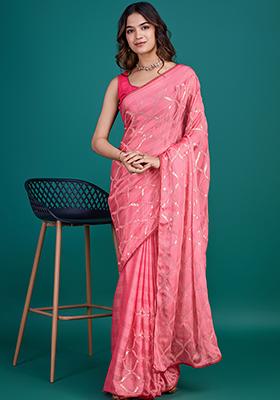 Purple Zari Crush Tissue Silk Saree Set With Blouse