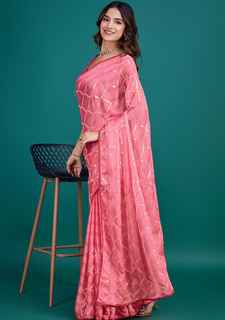 Purple Zari Crush Tissue Silk Saree Set With Blouse