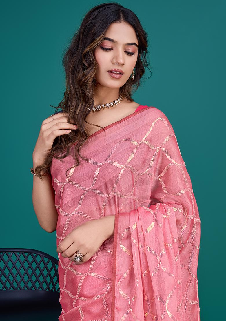 Purple Zari Crush Tissue Silk Saree Set With Blouse