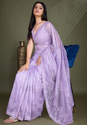 Peach Zari Crush Tissue Silk Saree Set With Blouse