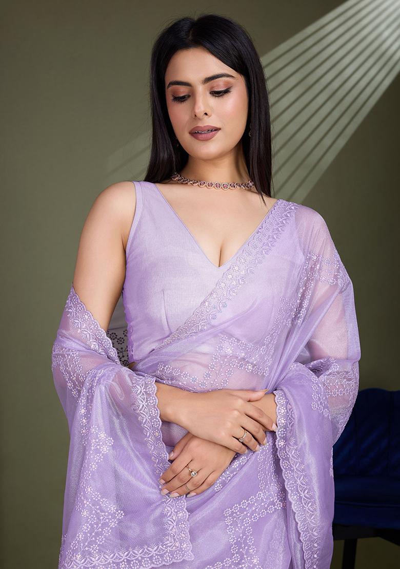 Peach Zari Crush Tissue Silk Saree Set With Blouse