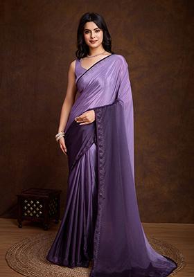 Pink Printed Satin Saree Set With Blouse