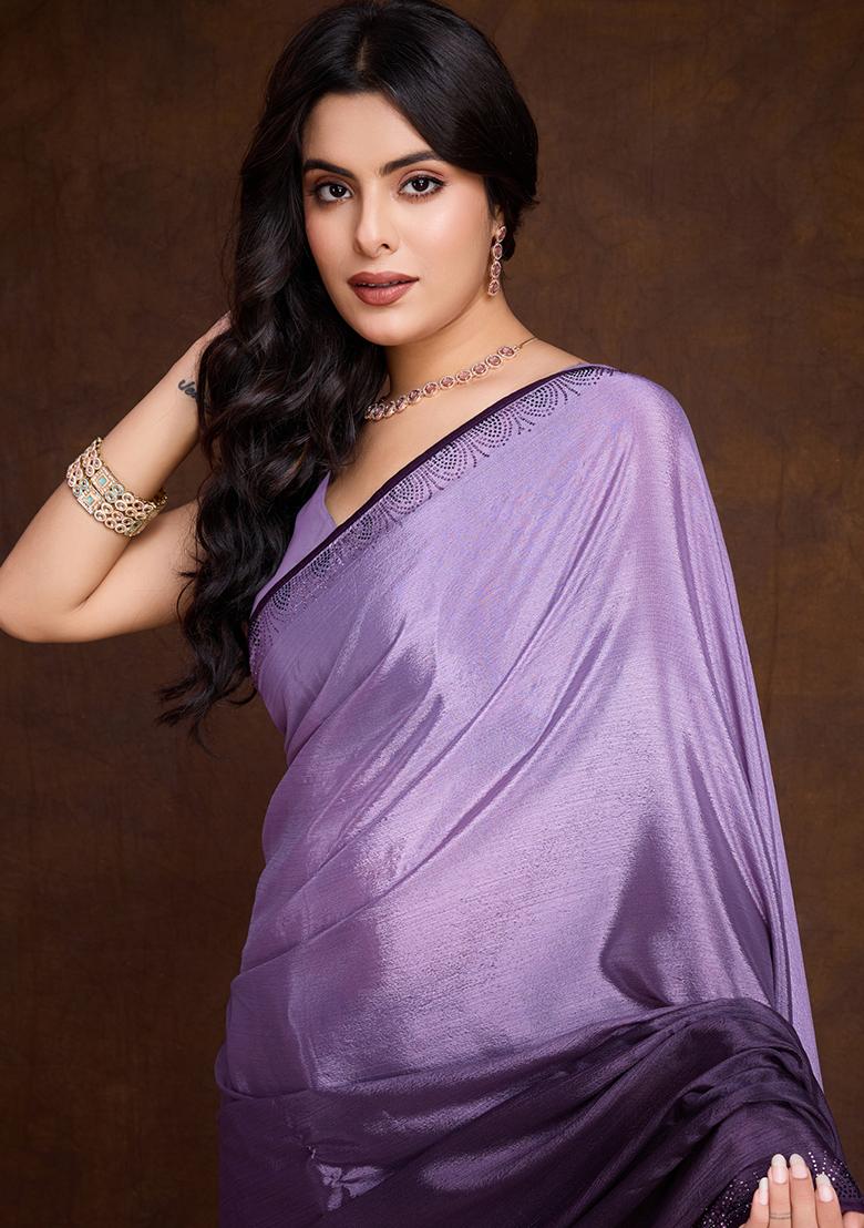 Pink Printed Satin Saree Set With Blouse