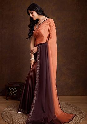 Blue Embroidered Satin Saree Set With Blouse