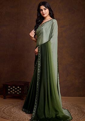 Purple Embroidered Satin Saree Set With Blouse