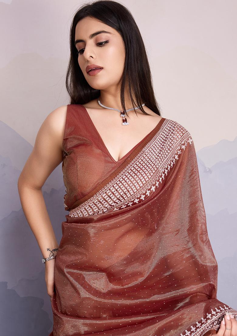 Pink Zari Premium Linen Tissue Saree Set With Blouse