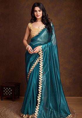 Green Stone Work Mysore Brocade Silk Saree Set With Blouse