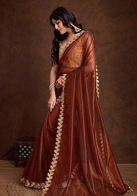 Purple Embroidered Soft Tissue Burberry Saree Set With Blouse