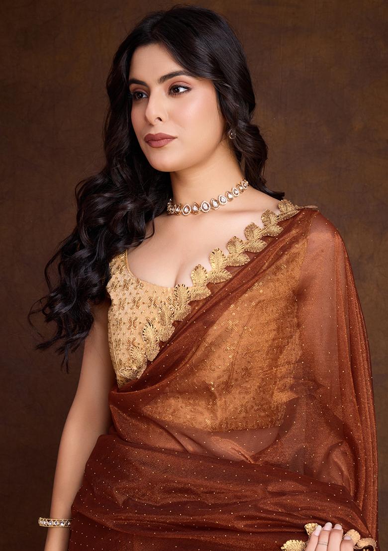 Purple Embroidered Soft Tissue Burberry Saree Set With Blouse