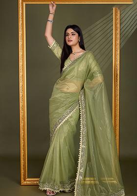 Blue Diamond Zarkan Shimmer Saree Set With Blouse