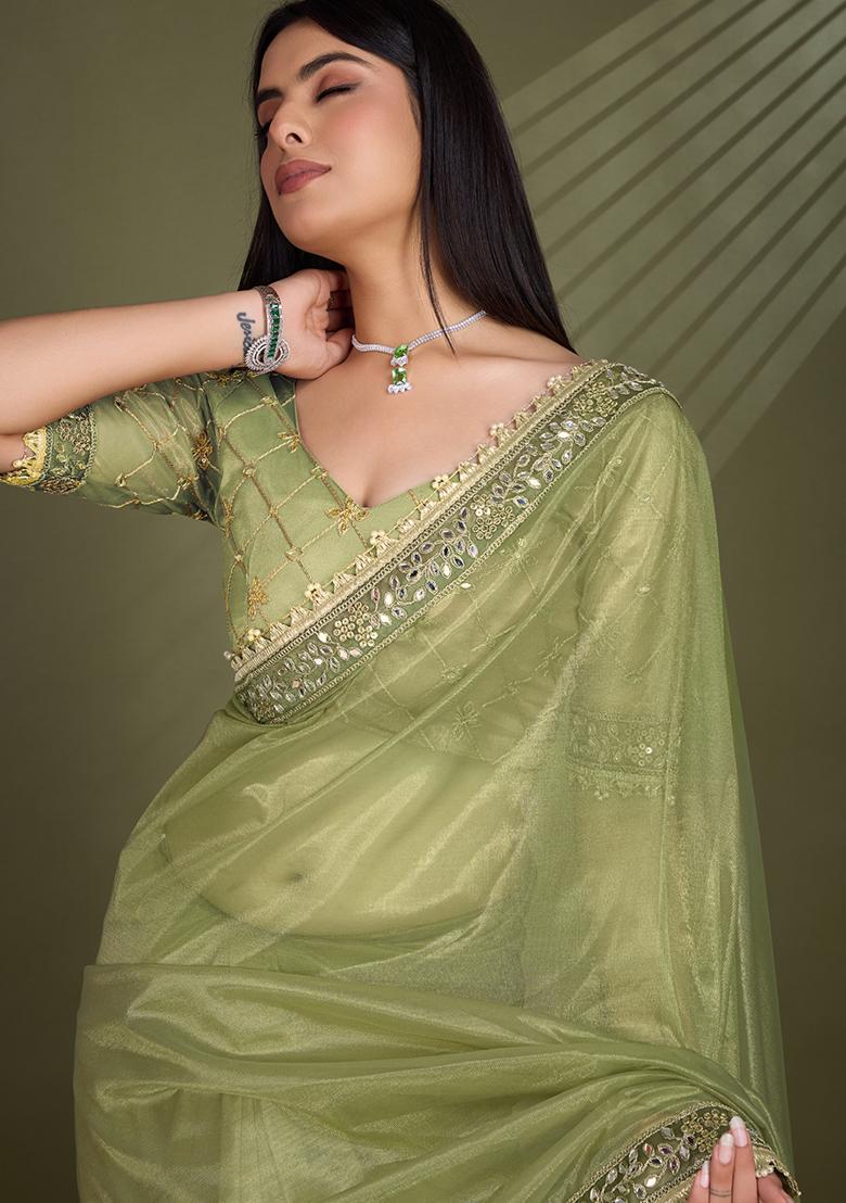 Blue Diamond Zarkan Shimmer Saree Set With Blouse