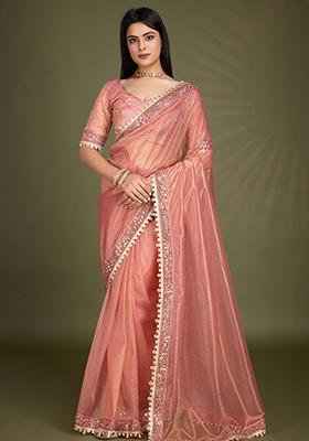 Brown Diamond Zarkan Shimmer Saree Set With Blouse
