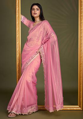 Purple Diamond Zarkan Shimmer Saree Set With Blouse