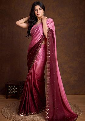 Wine Diamond Zarkan Shimmer Saree Set With Blouse