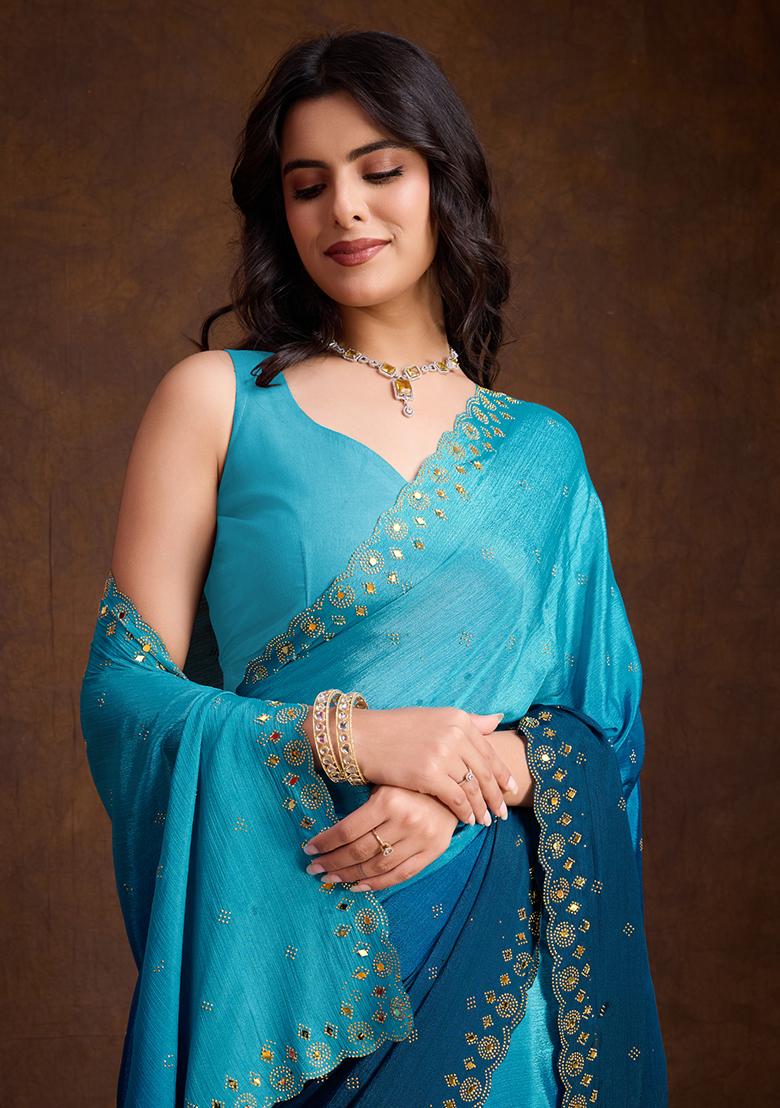 Yellow Diamond Zarkan Tissue Burberry Saree Set With Blouse