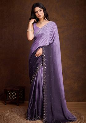 Purple Diamond Zarkan Tissue Burberry Saree Set With Blouse