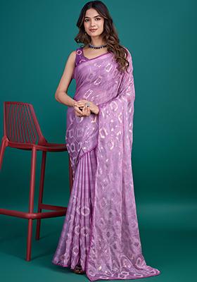 Green Printed Satin Saree Set With Blouse