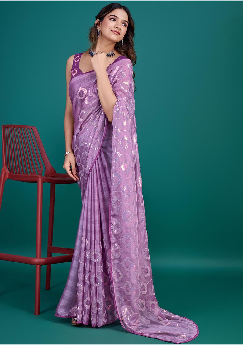 Green Printed Satin Saree Set With Blouse