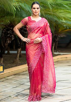 Purple Self Design Tissue Linen Saree Set With Blouse