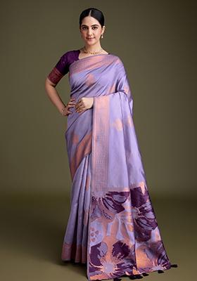 Blue Embroidered Silk Saree Set With Blouse