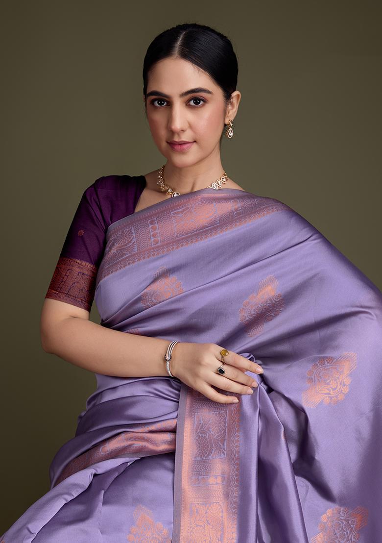 Blue Embroidered Silk Saree Set With Blouse