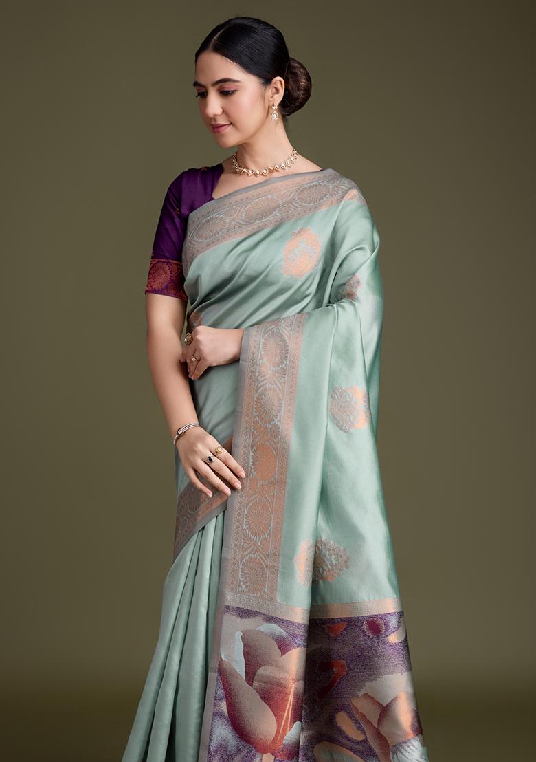 Yellow Embroidered Silk Saree Set With Blouse