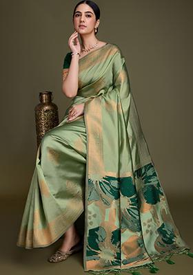 Green Zari Weaving Soft Banarasi Silk Saree Set With Blouse