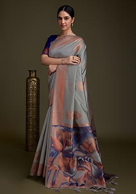 Orange Embroidered Silk Saree Set With Blouse