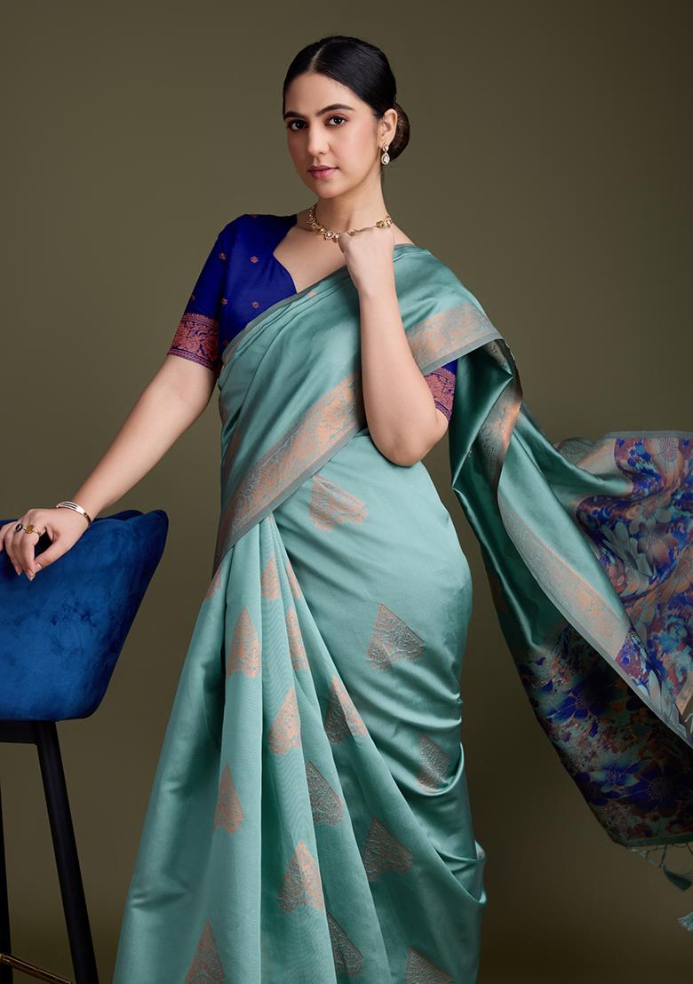 Green Diamond Zarkan Shimmer Saree Set With Blouse