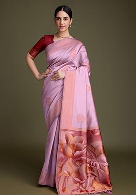 Purple Diamond Zarkan Shimmer Saree Set With Blouse