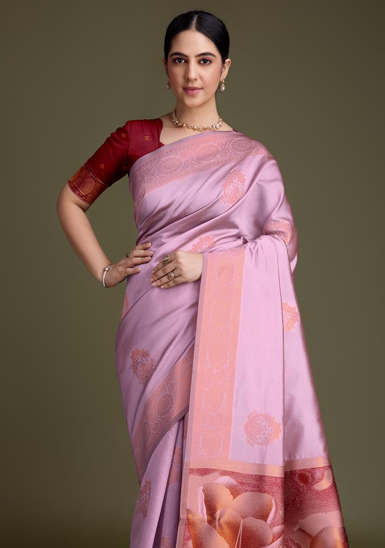 Purple Diamond Zarkan Shimmer Saree Set With Blouse