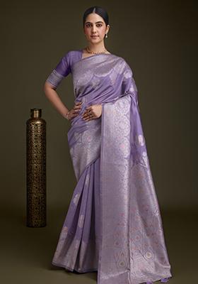 Blue Zari Soft Silk Saree Set With Blouse