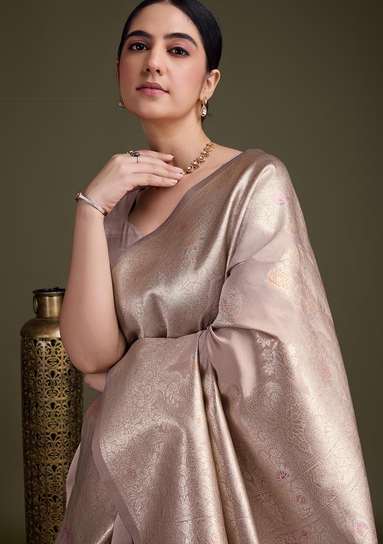 Purple Zari Soft Silk Saree Set With Blouse