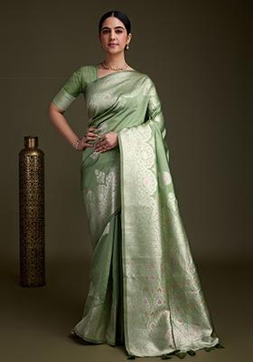 Pink Stone Work Satin Saree Set With Blouse