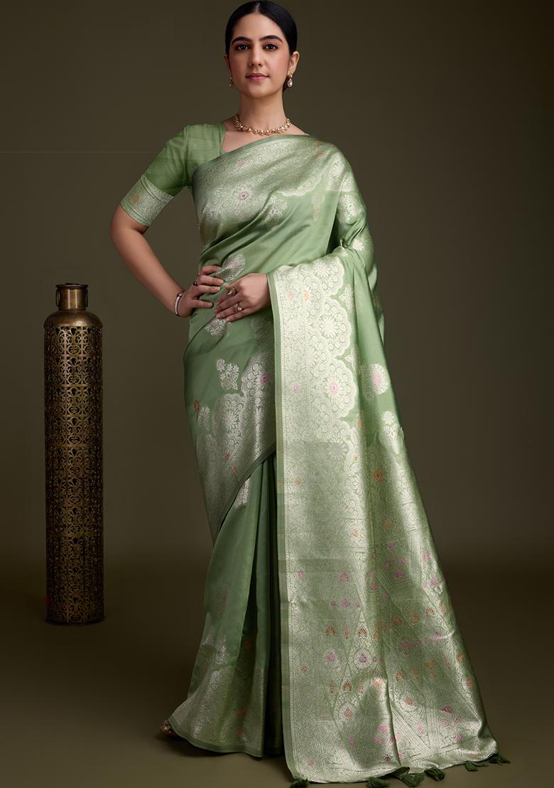 Pink Stone Work Satin Saree Set With Blouse