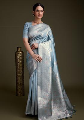 Pink Stone Work Satin Saree Set With Blouse