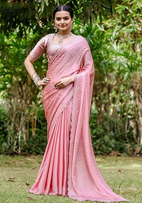 Green Stone Work Satin Saree Set With Blouse